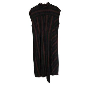 NWT Zara Woman Black & Burgundy Striped Sleeveless Midi Dress Size L